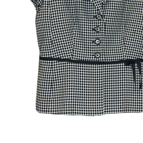 Sweet Suit Black White Checkered Peplum Blouse Top Jacket Collared Retro Chic 12 - Picture 7 of 11
